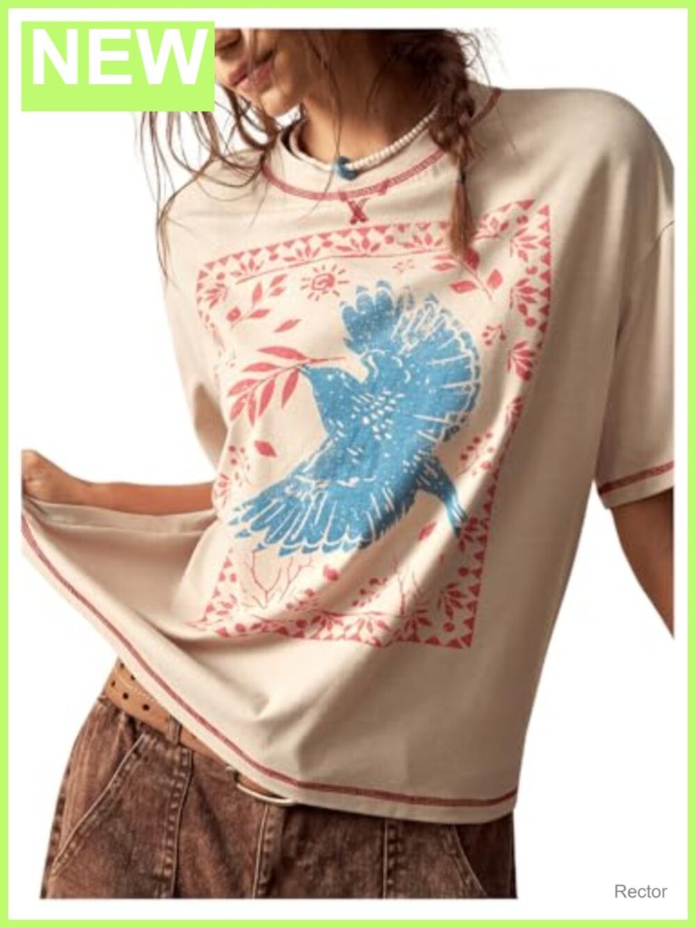 Women's Graphic Boho Tee Oversized Loose Fit Short Sleeve T-Shirt